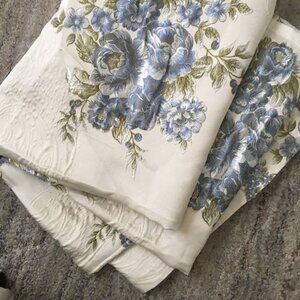 Custom 70W x 107L Ivory with Green & Blue Floral Embroidery UNLINED Drapes